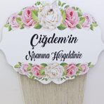 Hayaller Dükkanı UV Baskı Ahşap Yandan Desenli Nişan Kapı Süsü