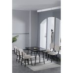 Hayat 70 x 110 cm Sabit Bendir Mutfak Masası, Mutfak Masası Takımı, Yemek Masası, 4 Krem Sandalye