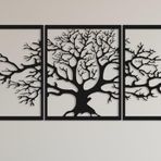 Hayat Ağacı Metal Duvar Dekorasyonu 3D Metal Heykel Ev Ofis Yatak Odası Oturma Odası Dış Mekan Dekorasyonu için Büyük 3'lü Set Siyah (144x60 cm)