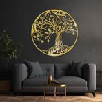 Hayat Ağacı Metal Duvar Sanatı Dekor Oturma Odası Mutfak Yemek Odası, Dış Duvar Bahçe Dekorasyonu için Metal Duvar Dekoru, Ofis ve Ev İçin Mükemmel Duvar Sanatı Dekoru (Art Deco, Altın, 50,8 x 50,8 cm