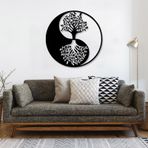 Hayat Ağacı Metal Duvar Sanatı, Metal Yin Yang Dekoru, Aile Ağacı Duvar Sanatı, Ev Ofis Oturma Odası Dekoru, Metal Ağaç Sanatı, Hayat Ağacı Dekorasyonu, Duvara Asmalı (Siyah, 35"x35" | 90x90 cm)