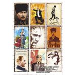 Hayat Poster 9 Parça Karışık Ahşap Tablo Seti Atatürk Zeybek Efe oynarken poster seti
