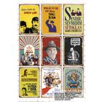 Hayat Poster 9 Parça Karışık Yazılı Ahşap Tablo Seti yeşilçam türk sineması efsaneleri retro ahşap poster seti