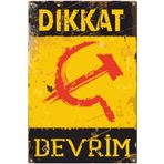 Hayat Poster Dikkat Devrim Orak Çekiç Sosyalizm Uyarı Levhası Retro Ahşap Poster