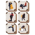 Hayat Poster Jazz Müzik Müzisyenleri 6lı Retro Ahşap Bardak Altlığı Seti