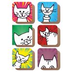 Hayat Poster Kediler Pop Art 6lı Ahşap Bardak Altlığı Seti
