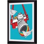 Hayat Poster Kırıızı Fotoğraf Makinesi Kuşlar Sanatsal Çerçeve Görünümlü Ahşap Tablo