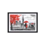 Hayat Poster Kırmızı Şemsiyeli Çift Sanatsal Çerçeve Görünümlü Ahşap Tablo