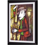 Hayat Poster Kontrbas Çalan Balkan Müzisyen Sanatsal Çerçeve Görünümlü Ahşap Tablo