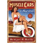 Hayat Poster Muscle Cars Pin Up Kızı Klasik Antika Araba Retro Ahşap Poster