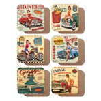 Hayat Poster Pin Up Kızları Retro 6lı Ahşap Bardak Altlığı Seti