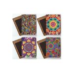 Hayat Poster renkli mandala otantik çizimler ev mutfak dekorasyon 4lü ahşap magnet buzdolabı süsü seti