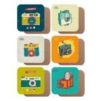Hayat Poster Retro Fotoğraf Makineleri 6lı Ahşap Bardak Altlığı Seti