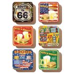 Hayat Poster Route 66 Lokanta Bira Hamburger Temalı Retro 6lı Ahşap Bardak Altlığı Seti