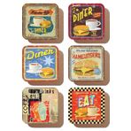 Hayat Poster Route 66 Lokanta Kahve Hamburger Temalı Retro 6lı Ahşap Bardak Altlığı Seti