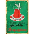 Hayat Poster Senin Sesin Güzeldir Iki Çay Komik Duvar Yazıları Retro Ahşap Poster
