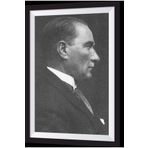 Hayat Poster Siyah Beyaz Atatürk Sanatsal Çerçeve Görünümlü Ahşap Tablo