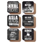 Hayat Poster Siyah Beyaz Futbol Takım Taraftar 6lı Ahşap Bardak Altlığı Seti Mutfak Dekorasyon