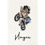 Hayes: Cahier personnalisé avec prénom Hayes | Cadeau d'anniversaire pour enfant, garçon, homme, copain ... | Chat à bicyclette | 110 pages lignée, Petit Format 6x9 pouces (15,24 x 22,86 cm)