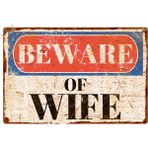 Hayg Equipment Retro Beware of Wife Alüminyum Levha, Vintage Duvar Dekorasyon Tabelası, Metal Ev Dekoru 15cm x 22,5cm