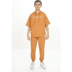 Haykids Erkek Çocuk Kısa Kollu Kapüşonlu Yaka Baskılı Eşofman Takımı - 20-Turuncu - 12 Yaş