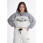 Haykids Kız Çocuk / Genç Kız Baskılı Gri Melanj Crop Sweatshirt ve Bol Paça Eşofman Altı Ikili Takım Beyaz-11 Yaş - 0-Gri