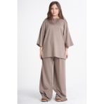 Haykids Kız Çocuk Renkli Oysho Kumaş Rahat Kesim Ev Takımı – Oversize T-Shirt ve Geniş Paça Pantolon Seti | Konforlu Lounge Giyimi - 13 Yaş - Kahverengi