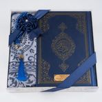 Hayrat Neşriyat Kuran + Seccade + Tesbih Hediye Seti (Hafız Boy, Ekonomik Cilt, Desenli Kutu, Lacivert)