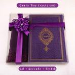 Hayrat Neşriyat Şal + Tesbih + Kuran Hediye Seti (Çanta Boy, Termo Deri, Mor)