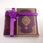 Hayrat Neşriyat Şal + Tesbih + Kuran Hediye Seti (Orta Boy, Standart Cilt, Mor)