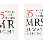 Haysoms Fildişi 35. Yıl Dönümü Mr Right & Mrs Always Right Seramik Kupalar Hediye Seti Düşünceli ve Benzersiz Hediye Fikri Bulaşık Makinesi ve Mikrodalgada Kullanılabilir