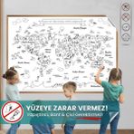 Hayvanlı Harita Boyama, Yüzeye Zarar Vermeyen Sihirli Kağıt, Eğlenceli Çocuk Ve Oyun Odası Sticker