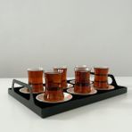 Hayyral Erfum Kulplu Metal Tepsi Dekoratif Tepsi Çay Kahve Tepsi Günlük Tepsi - 25X35X6 cm - Siyah