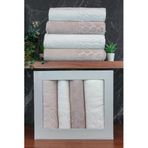 Hazal%100 Pamuklu Kutulu 4'lü Banyo Havlu Seti Hamam Takımı 50x90-90x150 Bej-Krem - 00081