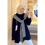 Hazamoda Atkı Detaylı Salaş Tunik Lacivert