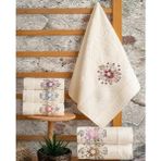 Hazangülü Collection Buldan Üretimi Çeyizlik Nakışlı Ela Kadife Krem 6'lı El/yüz Havlusu I 50X90 - 50 x 90 cm