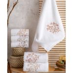 Hazangülü Collection Buldan Üretimi Çeyizlik Nakışlı Fulya 6'lı El/yüz Havlusu I 50X90 - 50 x 90 cm - Beyaz