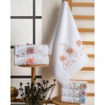 Hazangülü Collection Buldan Üretimi Çeyizlik Nakışlı Lina Kadife 6'lı El/yüz Havlusu I 50X90 - 50 x 90 cm - Beyaz