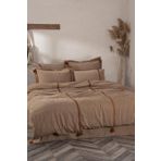 Hazar Battal Boy Nevresim Takımı %100 Organik Pamuk Saten Parça Boya Bej 240x220 Cm