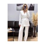 Hazel Kadın Beyaz Bel Bağlamalı Blazer Ceket