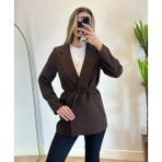 Hazel Kadın Kahverengi Bel Bağlamalı Blazer Ceket Polyester - Pamuk Normal Kalıp Trend Stil - 44