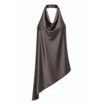 HAZELANNA Halter Yaka Drapeli Asimetrik Saten Kahverengi Bluz
