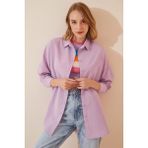 Hazelin Kadın Açık Lila Oversize Uzun Basic Gömlek HZL22W-BD139001 - 38