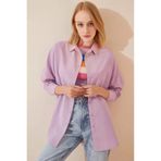 hazelin Kadın Açık Lila Oversize Uzun Basic Gömlek Hzl22w-bd139001