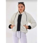 Hazelin Kadın Beyaz Çift Cepli Fermuarlı Içi Saten Astarlı Rahat Suni Kürklü Peluş Ceket HZL24W-BD129391 - 42
