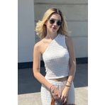 hazelin Kadın Beyaz Gofre Kumaş Tek Omuz Bluz HZL25S-ZK13271