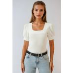 hazelin Kadın Beyaz Kare Yaka Örme Bluz Hzl22w-bd104091