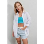 hazelin Kadın Beyaz Oversize Yandan Yırtmaçlı Ip Büzgülü Gömlek Hzl23w-bd1201321