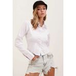 Hazelin Kadın Beyaz Slim Fit Beli Gipeli Crop Poplin Gömlek HZL24W-BD1202311 - 40