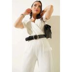 Hazelin Kadın Beyazbeli Lastikli V Yaka Deri Kemerli Örme Tulum HZL23S-BD170221 - 40